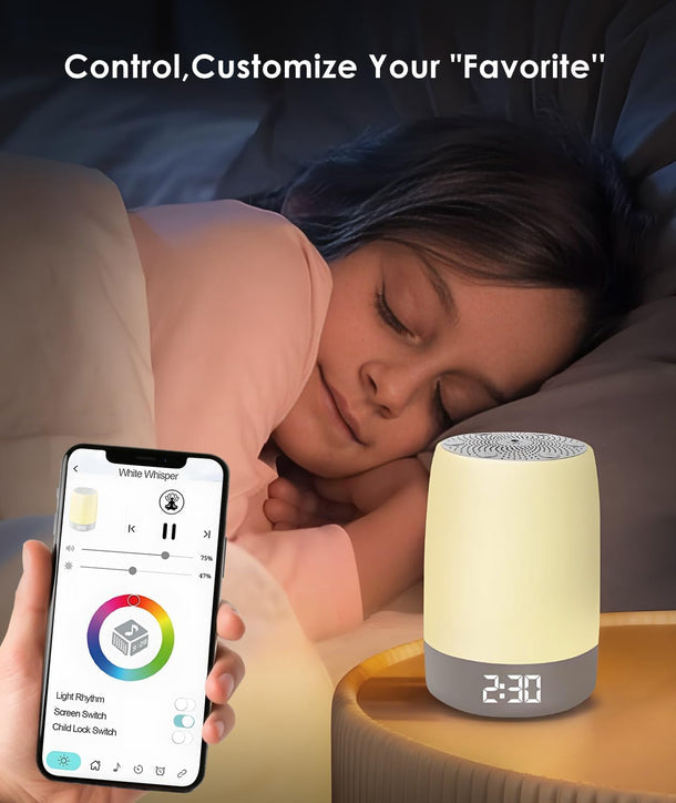Baby white noise machine with night light, Bluetooth speaker, and timer – 32 relaxing sounds and 1500 mAh battery