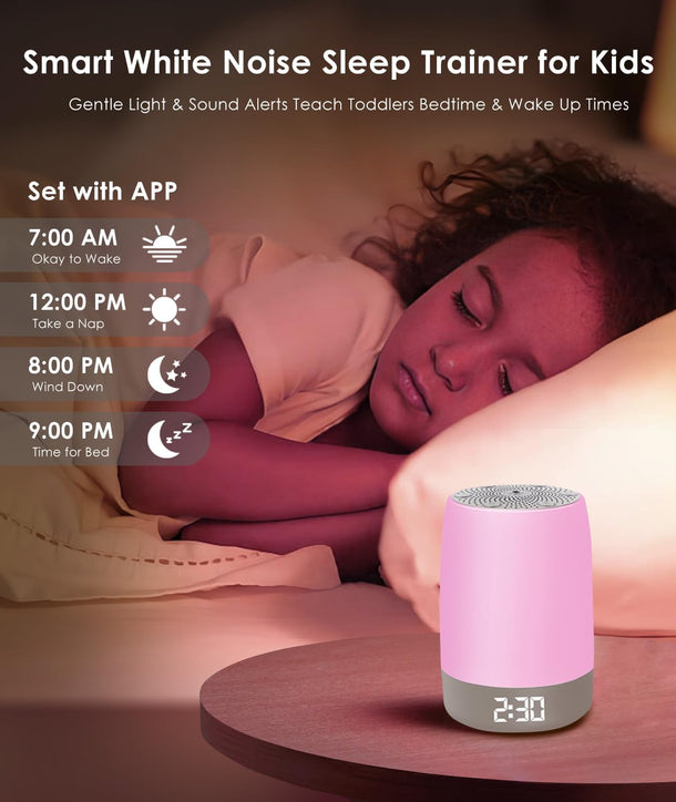 Baby white noise machine with night light, Bluetooth speaker, and timer – 32 relaxing sounds and 1500 mAh battery