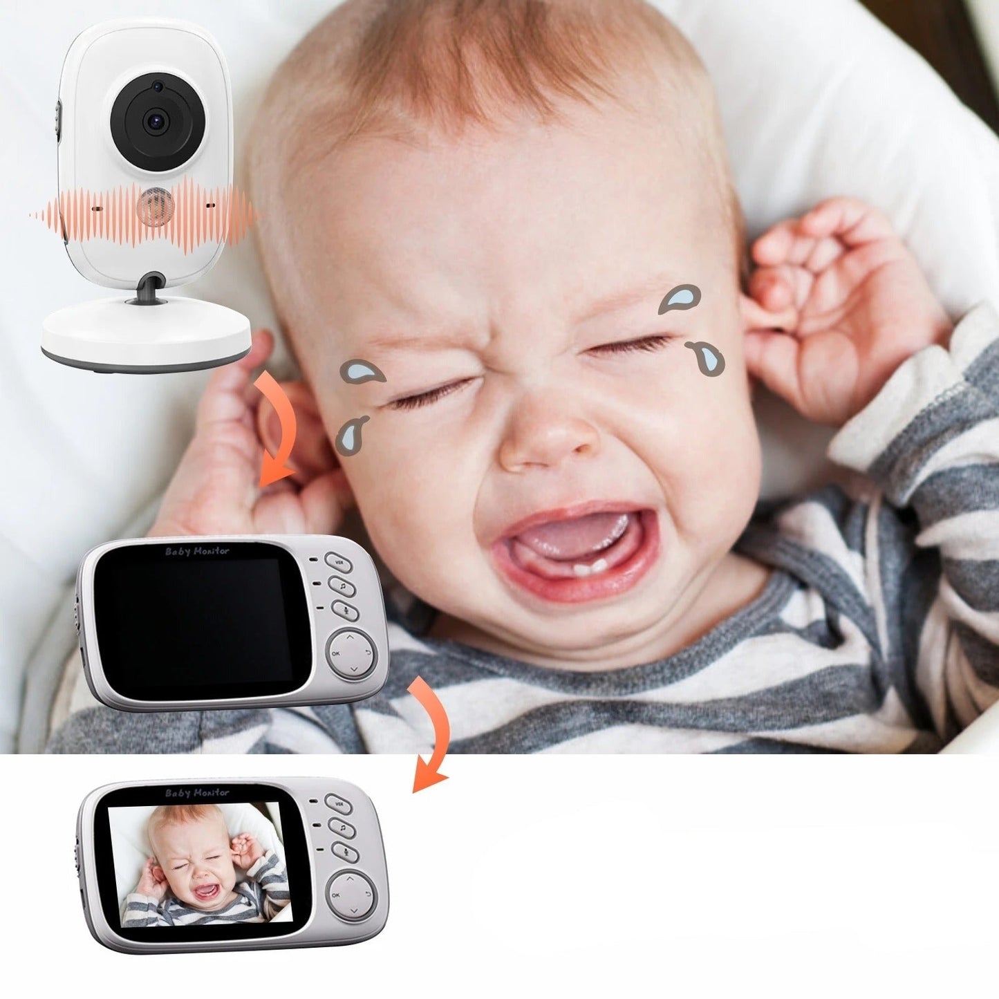 Baby Camera with Portable Monitor – Night Vision, Two-Way Audio, and Temperature Control