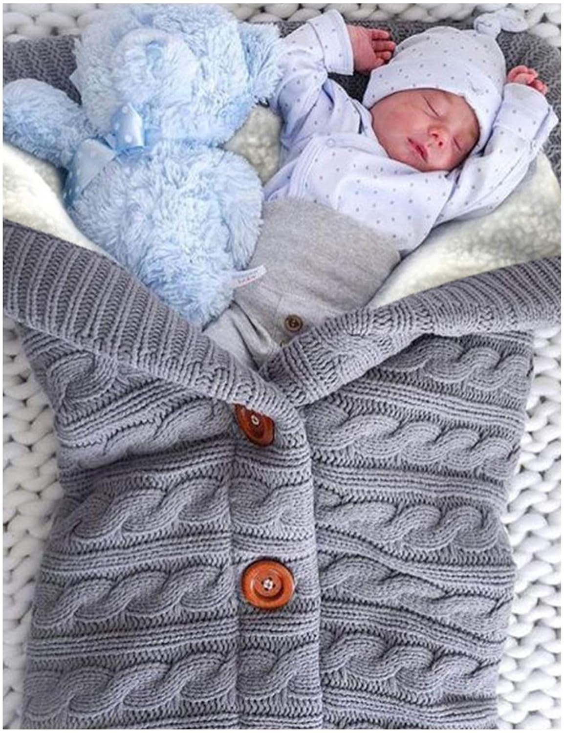 Knitted Baby Sleeping Bag and Blanket with Fleece Lining – Soft, Warm, and Comfortable for Newborns (0–18 Months)