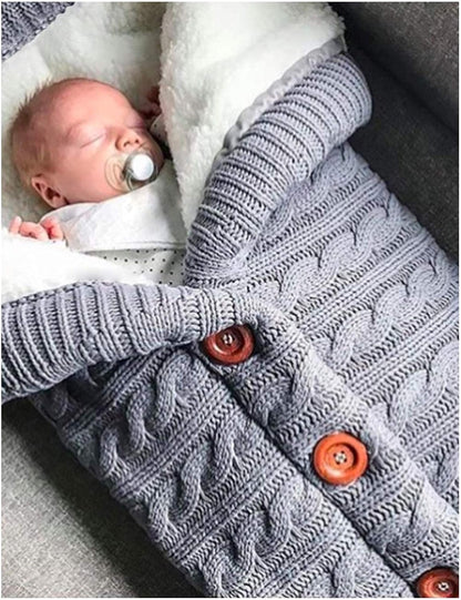 Knitted Baby Sleeping Bag and Blanket with Fleece Lining – Soft, Warm, and Comfortable for Newborns (0–18 Months)