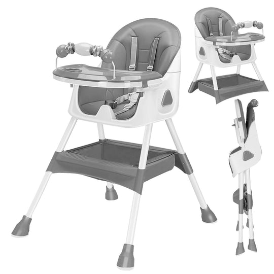 Foldable Baby High Chair with Adjustable Double Tray – Comfortable High Chair with 5-Point Harness and Non-Slip Base