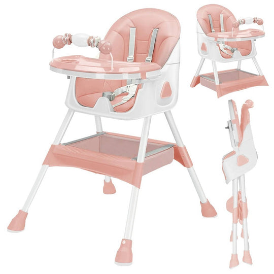 Foldable Baby High Chair with Adjustable Double Tray – Comfortable High Chair with 5-Point Harness and Non-Slip Base