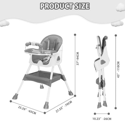 Foldable Baby High Chair with Adjustable Double Tray – Comfortable High Chair with 5-Point Harness and Non-Slip Base