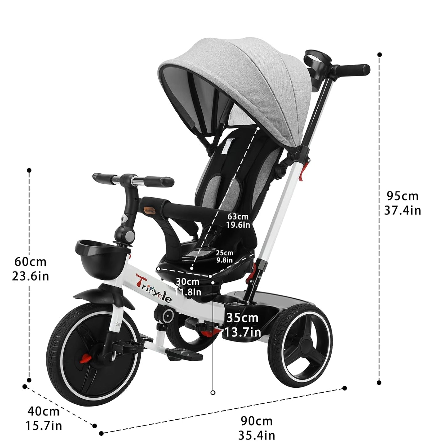 5-in-1 Kids Tricycle – Reclining Seat, Adjustable Canopy, Shock Absorption, and Storage Basket – Ages 1 to 5