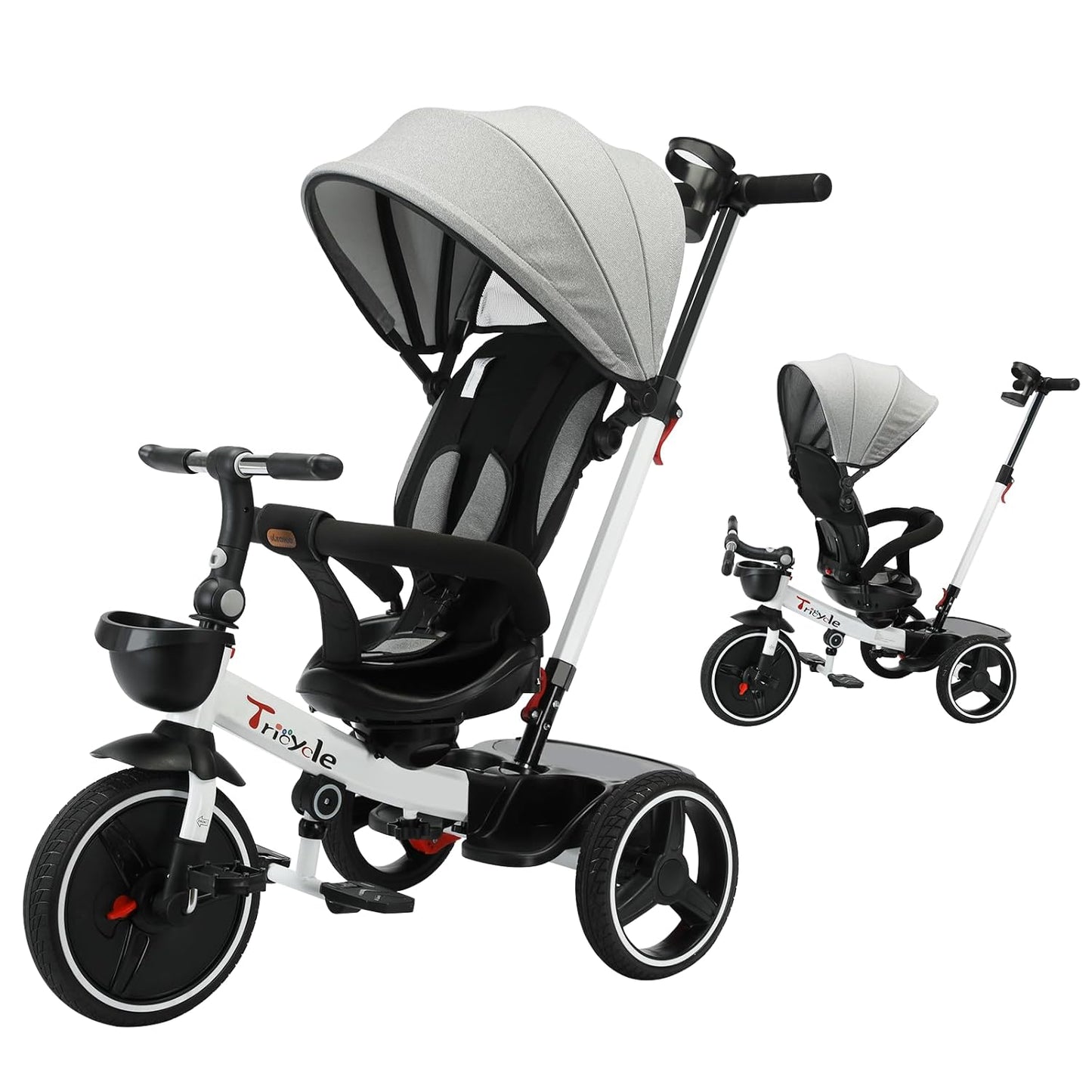 5-in-1 Kids Tricycle – Reclining Seat, Adjustable Canopy, Shock Absorption, and Storage Basket – Ages 1 to 5