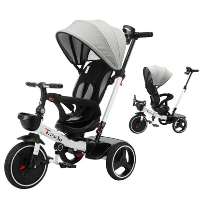 5-in-1 Kids Tricycle – Reclining Seat, Adjustable Canopy, Shock Absorption, and Storage Basket – Ages 1 to 5