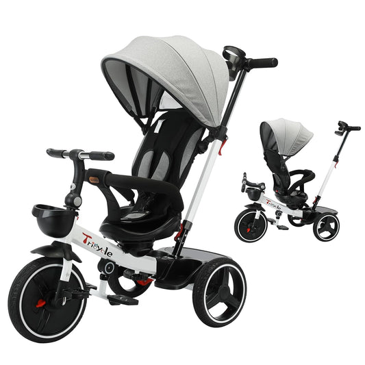 5-in-1 Kids Tricycle – Reclining Seat, Adjustable Canopy, Shock Absorption, and Storage Basket – Ages 1 to 5
